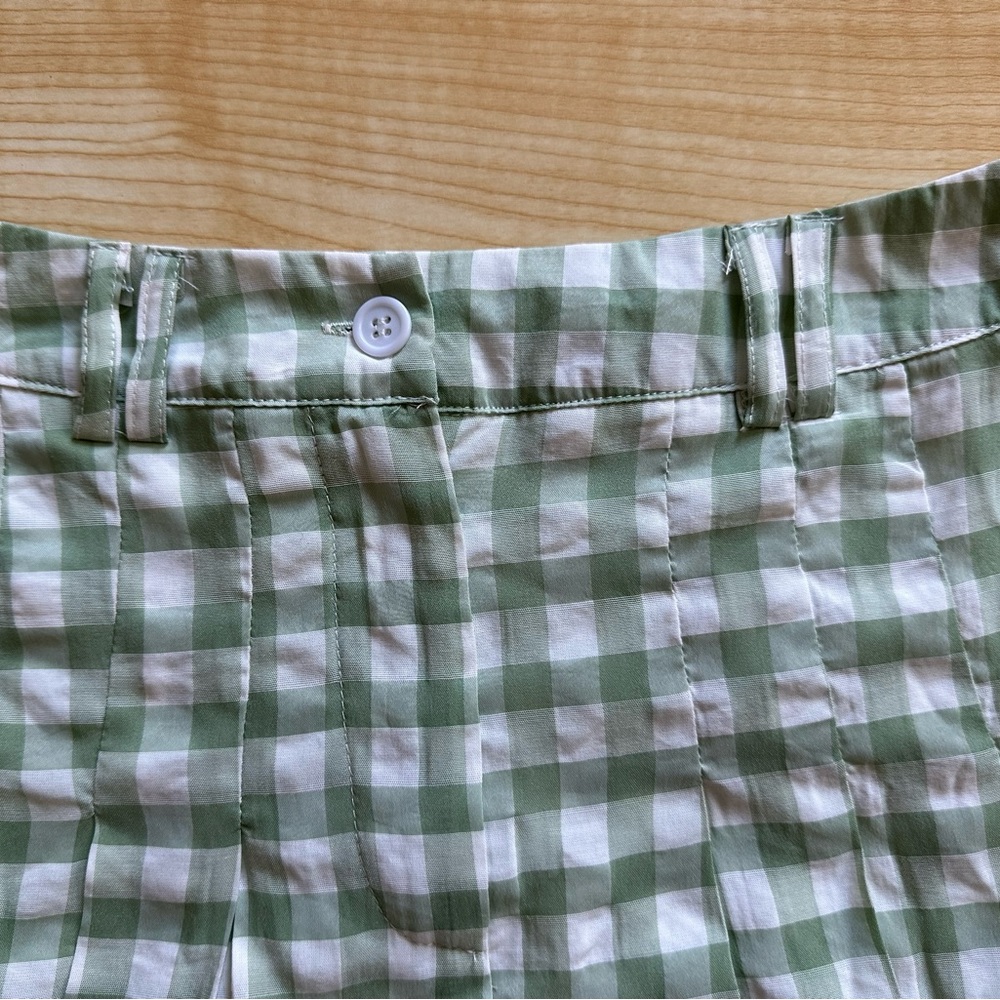 Princess Polly Gingham Pleated Checkered Mini Skirt in Sage Green/White - Size 2 - Picture 4 of 15